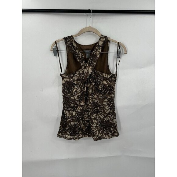 Ann Taylor Blouse Women Medium Petite Brown Floral Y2K Babydoll Top Retro - Picture 1 of 9